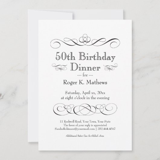 Invitation 50e anniversaire Dîner Fête Manger un verre et êtr (Dos)