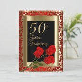 Invitation 50e Anniversaire d'or aux roses rouges (Debout devant)