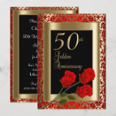 Invitation 50e Anniversaire d'or aux roses rouges (Devant / Derrière)