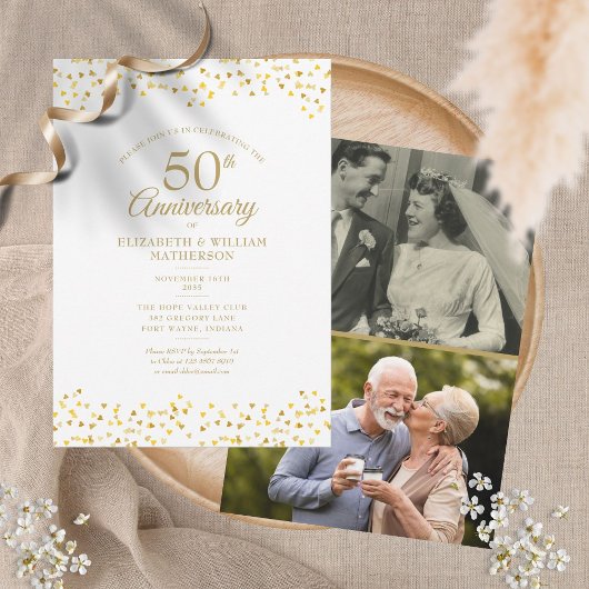 Invitation 50e Anniversaire d'or Coeurs d'amour 2 Photo
