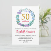 Invitation 50e Anniversaire d'or Fête Floral Wreath Bluebells (Debout devant)