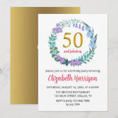 Invitation 50e Anniversaire d'or Fête Floral Wreath Bluebells (Devant / Derrière)