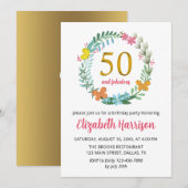 Invitation 50e Anniversaire d'or Fête Floral Wreath Papillon (Devant / Derrière)