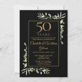 Invitation 50e Anniversaire d'or Verdure Feuille Aquarelle (Devant)
