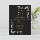 Invitation 50e Anniversaire d'or Verdure Feuille Aquarelle (Debout devant)
