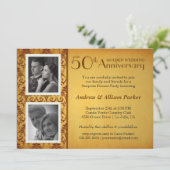Invitation 50e Anniversaire Doré Damassé 2 Photos (Debout devant)