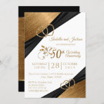 Invitation 50e anniversaire du coeur doré foncé<br><div class="desc">50th Dark Golden Anniversary Invitation prête pour vous de personnaliser. Présenté dans un beau look de brosse en or foncé avec ruban en satin noir sur un arrière - plan blanc et deux coeurs en faux métal or et le libellé 50e dans un design or métallique orné. Cette belle invitation...</div>