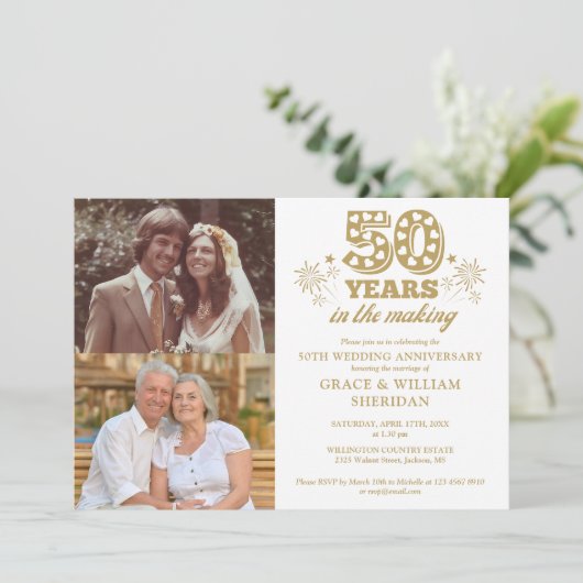Invitation 50e anniversaire du Mariage 2 Photo (Debout devant)