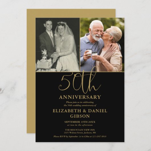 Invitation 50e anniversaire du Mariage Alors et maintenant 2  (Devant / Derrière)