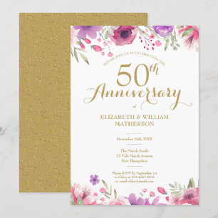 Invitation 50e anniversaire du Mariage Aquarelle Florale