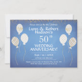 Invitation 50e anniversaire du Mariage, Ballons d'or et Blanc (Devant)