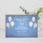 Invitation 50e anniversaire du Mariage, Ballons d'or et Blanc (Debout devant)