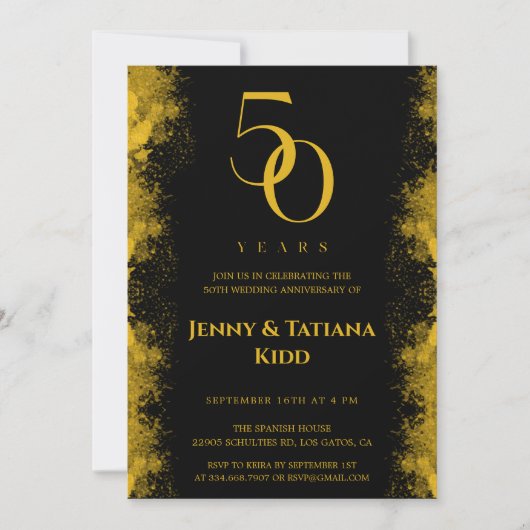 Invitation 50e anniversaire du Mariage Black & Gold (Devant)