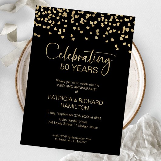 Invitation 50e anniversaire du Mariage Black Gold