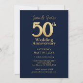 Invitation 50e anniversaire du Mariage Bleu et Or (Devant)