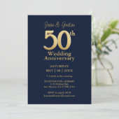 Invitation 50e anniversaire du Mariage Bleu et Or (Debout devant)