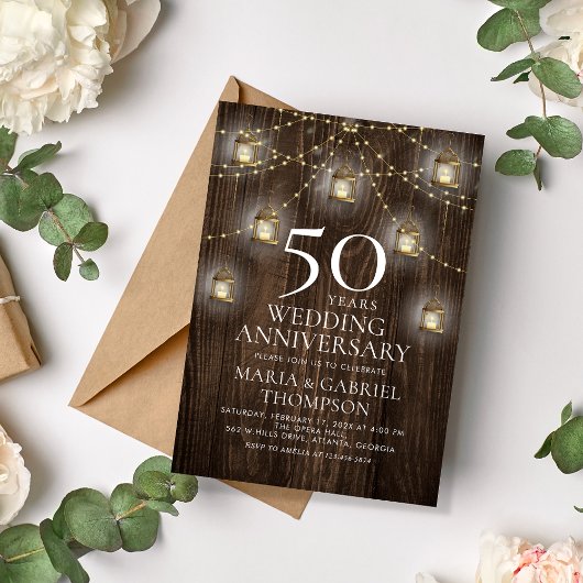 Invitation 50e anniversaire du Mariage Bois rustique