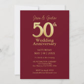 Invitation 50e anniversaire du Mariage Bourgogne et or (Devant)
