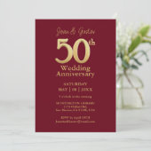 Invitation 50e anniversaire du Mariage Bourgogne et or (Debout devant)