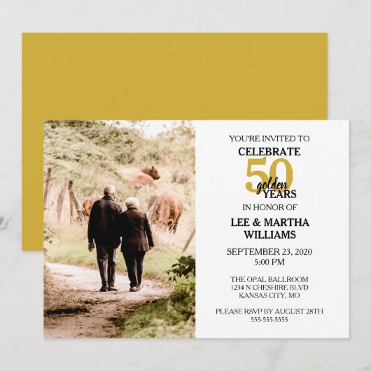 Invitation 50e anniversaire du Mariage Célébrer 50 ans d'or (Devant / Derrière)