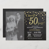 Invitation 50e anniversaire du Mariage Chalkboard noir et or (Devant / Derrière)