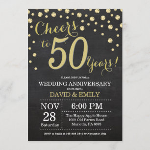 Invitation 50e anniversaire du Mariage Chalkboard noir et or