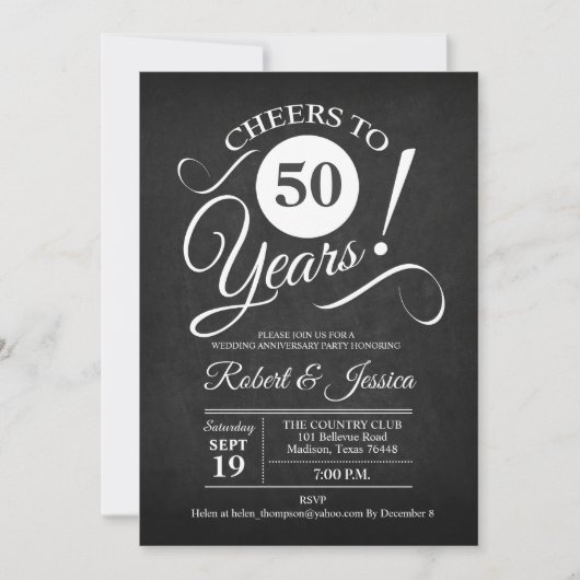 Invitation 50e anniversaire du Mariage - Chalkboard White (Devant)