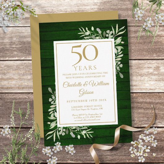 Invitation 50e anniversaire du Mariage Charpente en bois vert