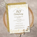 Invitation 50e anniversaire du Mariage Coeurs d'or Souvenirs<br><div class="desc">Doté de délicats coeurs d'amour doré. Personnalisez avec vos cinquante ans spéciaux d'or faits et détails de l'événement mis en lettres d'or chic. Conçu par Thisisnotme©</div>