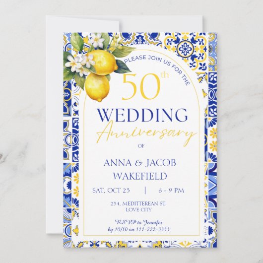 Invitation 50e anniversaire du Mariage de citron méditerranée (Devant)