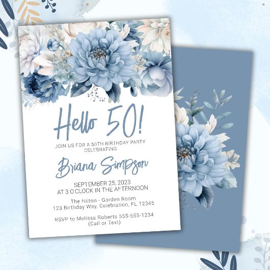 Invitation 50e anniversaire du Mariage de Dusty Blue Floral