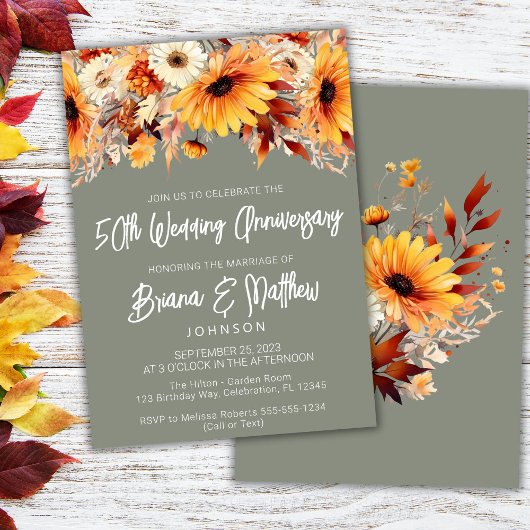 Invitation 50e anniversaire du Mariage de Green Fall Floral