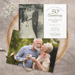 Invitation 50e anniversaire du Mariage d'or 2 Photo<br><div class="desc">Personnalisez avec votre photo mariage préférée sur le devant et vos détails spéciaux de célébration du 50e anniversaire de mariage doré en typographie or chic. Le verso comporte une deuxième photo spéciale. Conçu par Thisisnotme©</div>