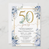 Invitation 50e anniversaire du Mariage d'or Dusty Blue Floral (Devant)