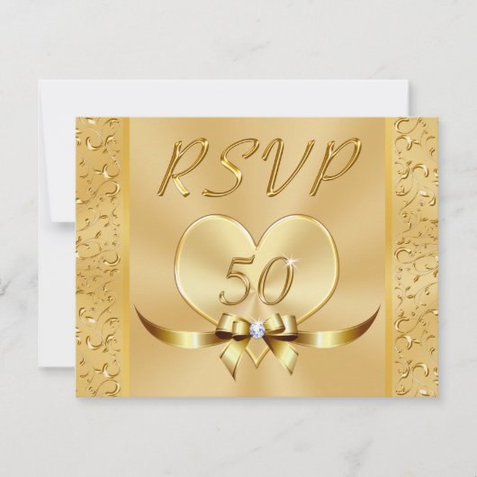 Invitation 50e anniversaire du Mariage d'or RSVP avec menu (Devant)