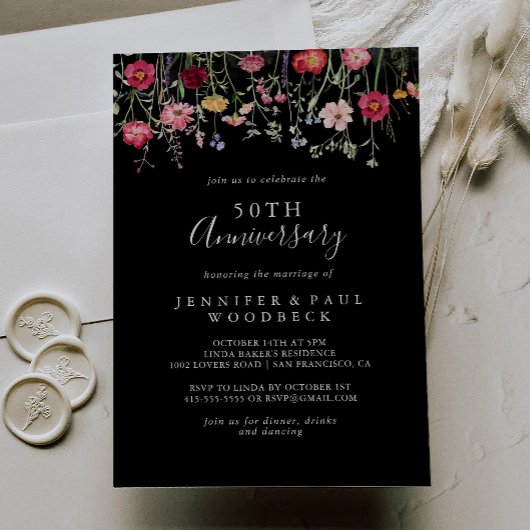 Invitation 50e anniversaire du Mariage du Fleur sauvage multi