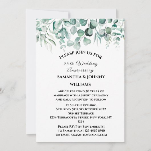 Invitation 50e anniversaire du Mariage Eucalyptus Botanical (Devant)