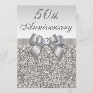 Invitation 50e anniversaire du Mariage Faux Séquins d'argent