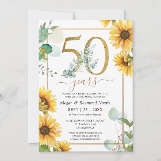 Invitation 50e anniversaire du Mariage Fête de soleil élégant (Devant)