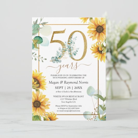 Invitation 50e anniversaire du Mariage Fête de soleil élégant (Debout devant)