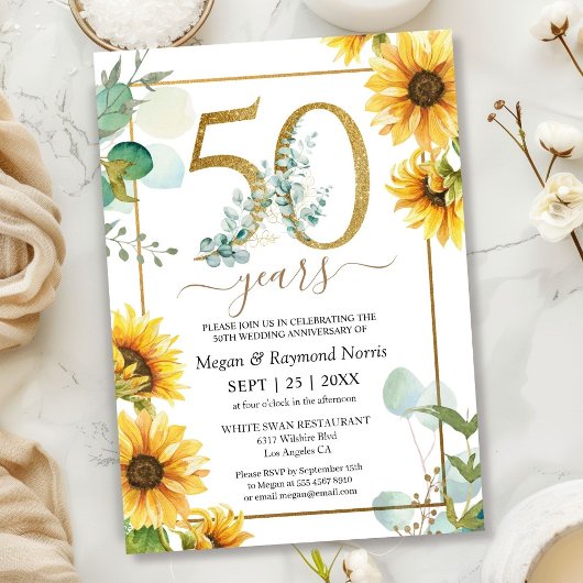 Invitation 50e anniversaire du Mariage Fête de soleil élégant