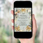 Invitation 50e anniversaire du mariage fleurons jaunes or arc