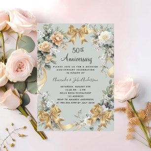 Invitation 50e anniversaire du mariage fleurons jaunes or arc