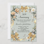 Invitation 50e anniversaire du mariage fleurons jaunes or arc (Devant)