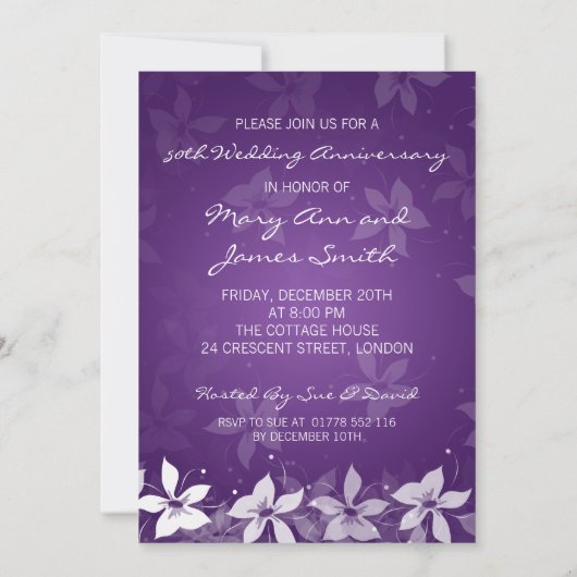 Invitation 50e anniversaire du Mariage Fleurs exotiques viole (Dos)