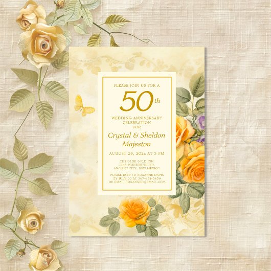 Invitation 50e anniversaire du Mariage Gold et Rose