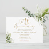 Invitation 50e anniversaire du Mariage Gold Script Floral Pho (Debout devant)