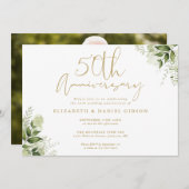 Invitation 50e anniversaire du Mariage Gold Script Floral Pho (Devant / Derrière)