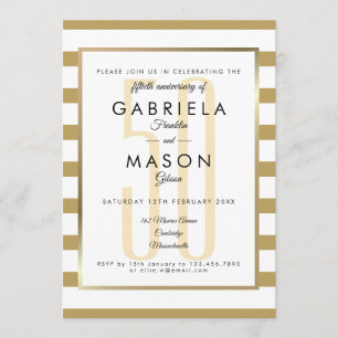 Invitation 50e anniversaire du Mariage Golden Modern Stripe