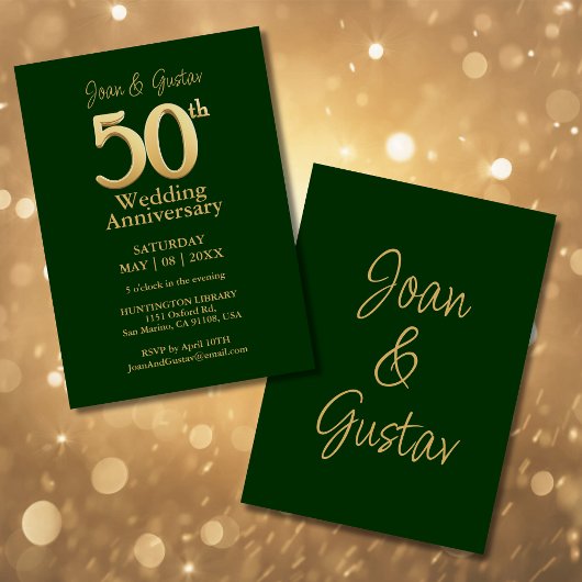 Invitation 50e anniversaire du Mariage | Lettres d'or | Green